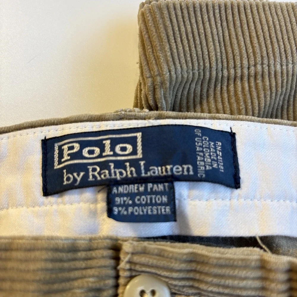 Vintage‎ Polo Ralph Lauren Men's  Chino Corduroy Andrew Pant Pleated 36*32